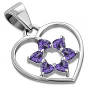 Amethyst CZ Heart Shape Star David Silver Pendant, p360